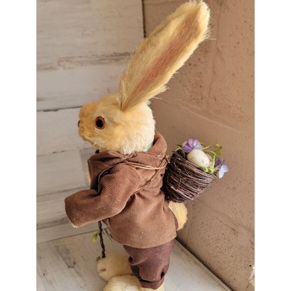 Pier 1 sisal brush Easter Bunny rabbit 22" bottle spring boy flower basket cane - Picture 6 of 9